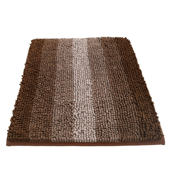 WEXIA Modern Soft Chenille Bathroom Rug Non-Slip Backing Absorbent 32" x 20" Brown Furry Bath Mats Rugs for Bathtub Shower Room