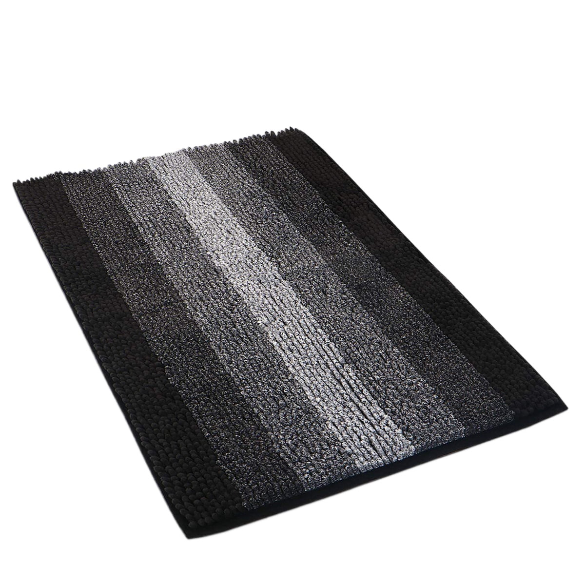 Soft Chenille Bathroom Rug Non-Slip Backing Black and Gray 32" x 20" Absorbent Furry Bath Mats Rugs for Bathtub Shower
