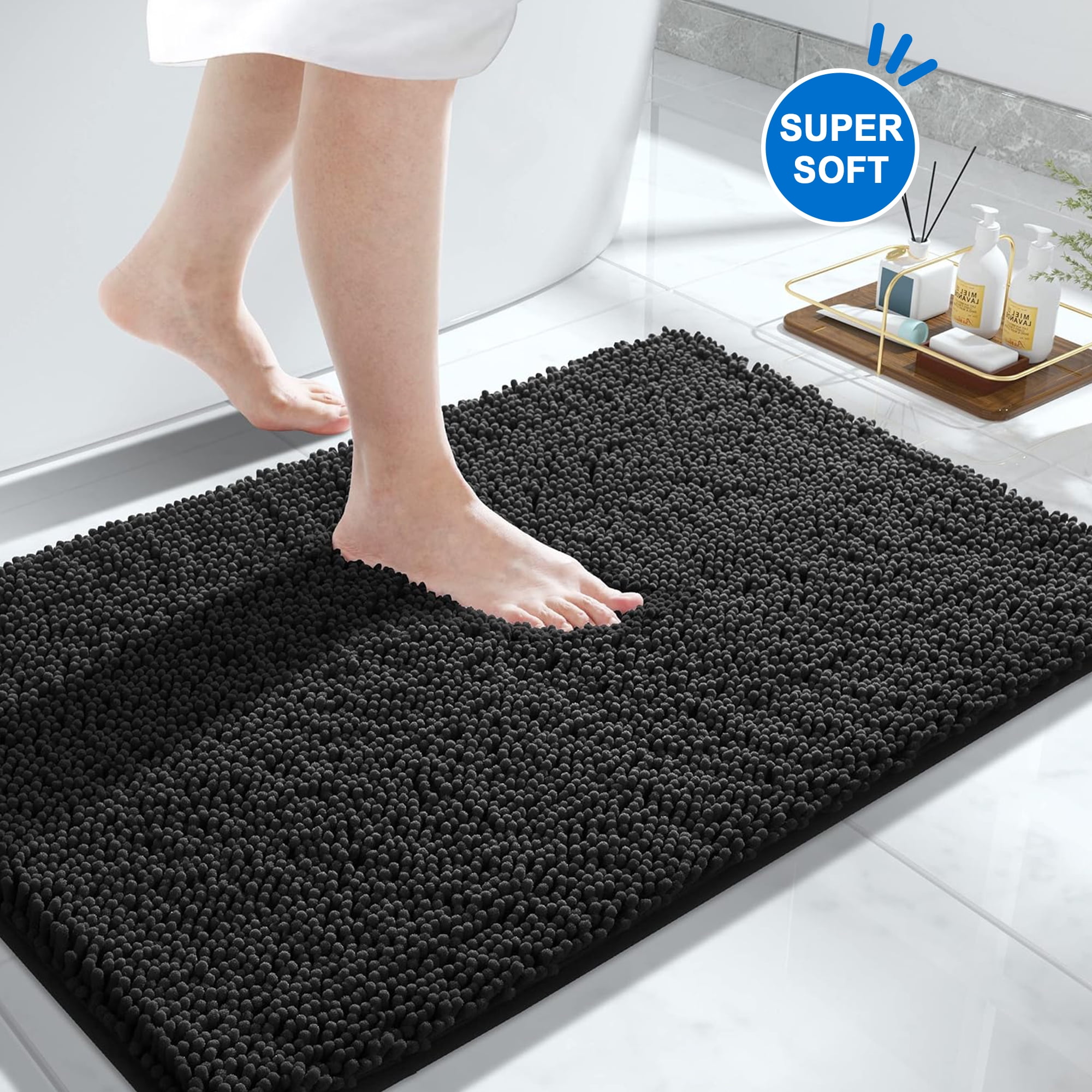 Super Soft & Absorbent Bathroom Rug Mat - 24"x17" Shaggy Chenille, Non-Slip Backing, Machine Washable (Gray) - View #14