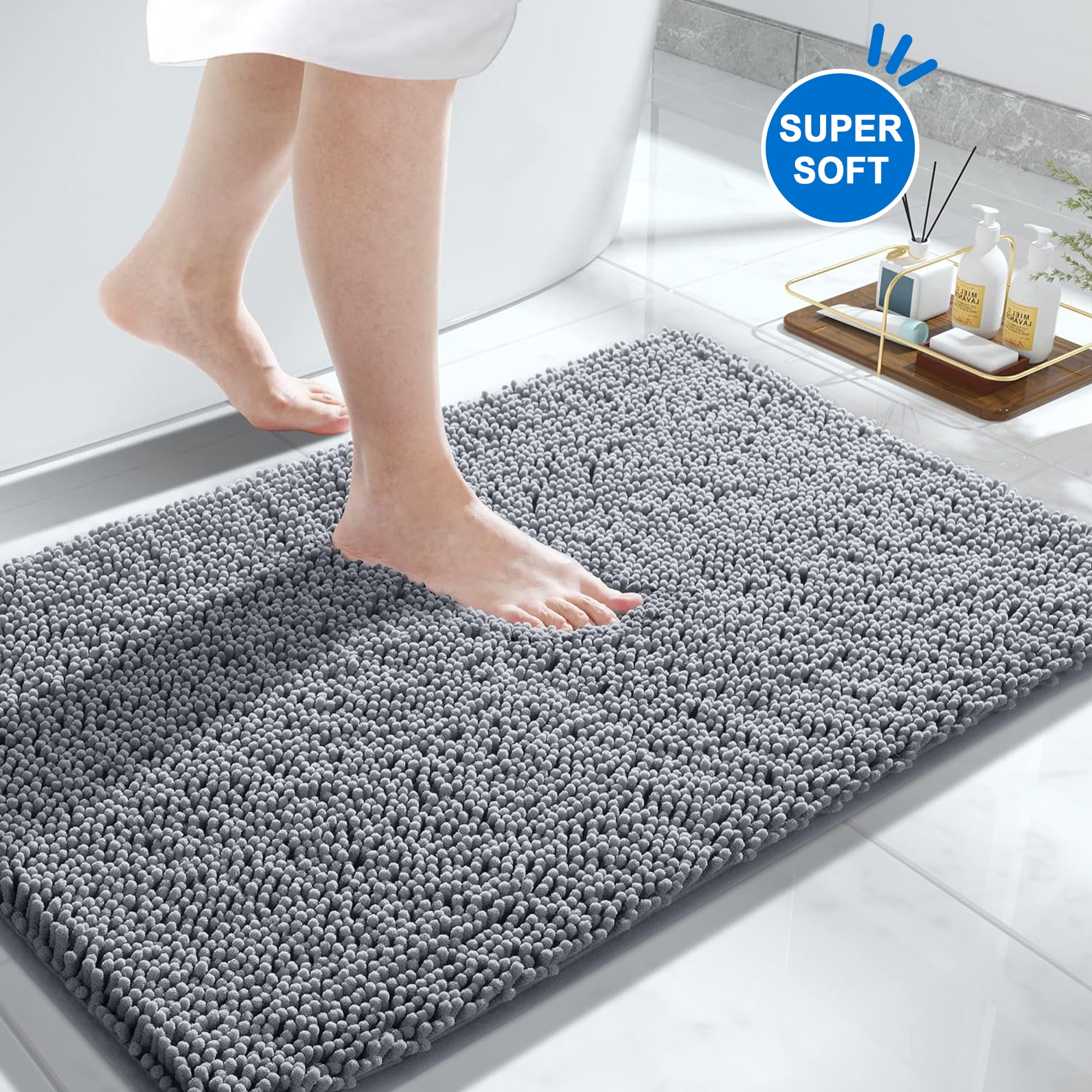 Soft Chenille Bathroom Rug, NonSlip Bath Mat for Bathroom Floor