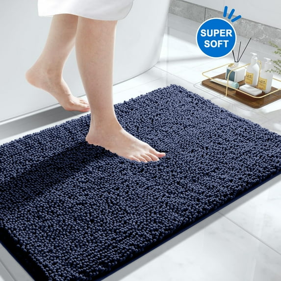 Soft Chenille Bathroom Rug, Non-Slip Bath Mat for Bathroom Floor, Luxury Thick and Absorbent Shaggy Rugs, Machine Washable Tub and Shower Mats, 24" x 36", Navy