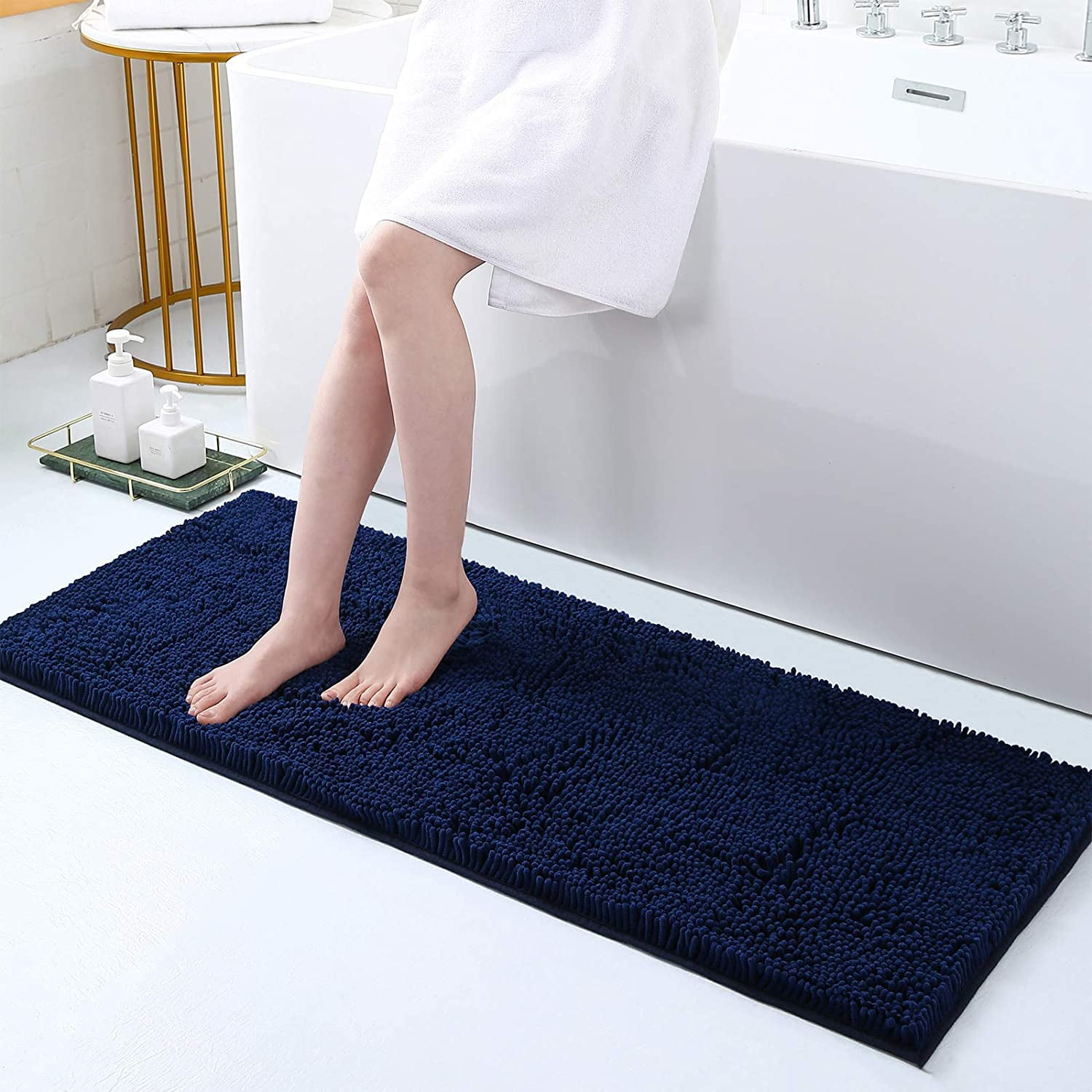 Soft Chenille Bathroom Rugs 17"x47" Absorbent Shaggy Bath Mat Washable Plush Bathroom Floor Mat ...
