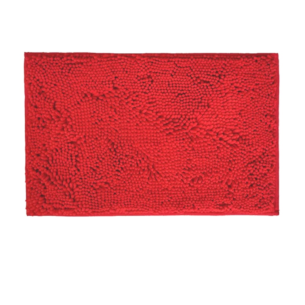 Soft Chenille Bathroom Rugs 36" x 24" Red Shaggy Absorbent Non-Slip Backing Bath Mats Machine Washable
