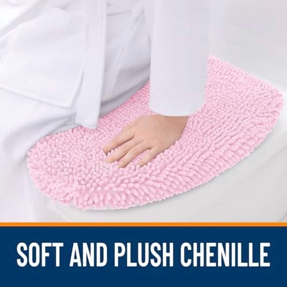 Soft Chenille Bathroom Toilet Lid Cover, Machine Washable Seat Covers, 17.5x15, Stays in Place Rubber Backing, Fits Most Round, Elongated and Oblong Lids, Accessories Decor, Pink