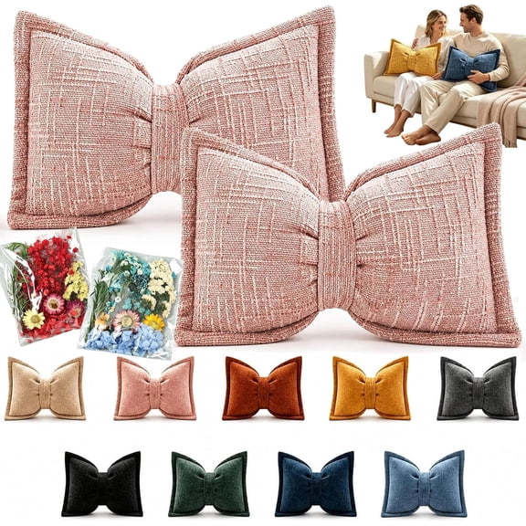Soft Chenille Bow-Shaped Throw Pillow, 12 x 20 Inch Throw Pillows Chenille Textured Lumbar Pillows Large Bow Shaped Cushion for Bed Sofa Couch Living Room Bedroom Home Car Decor, Brick Red