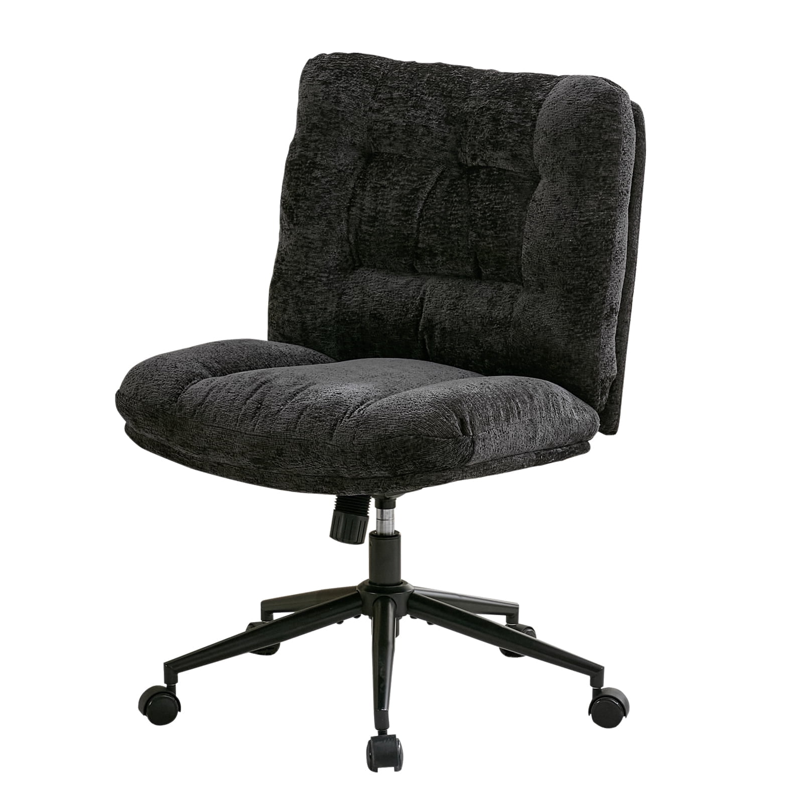 Soft Chenille Cross-Legged Office Chair,Wide Seat Armless Desk Chair with Double Cushion, Swivel Adjustable Vanity Chair for Bedroom, Home Office,Black, EliteEdge