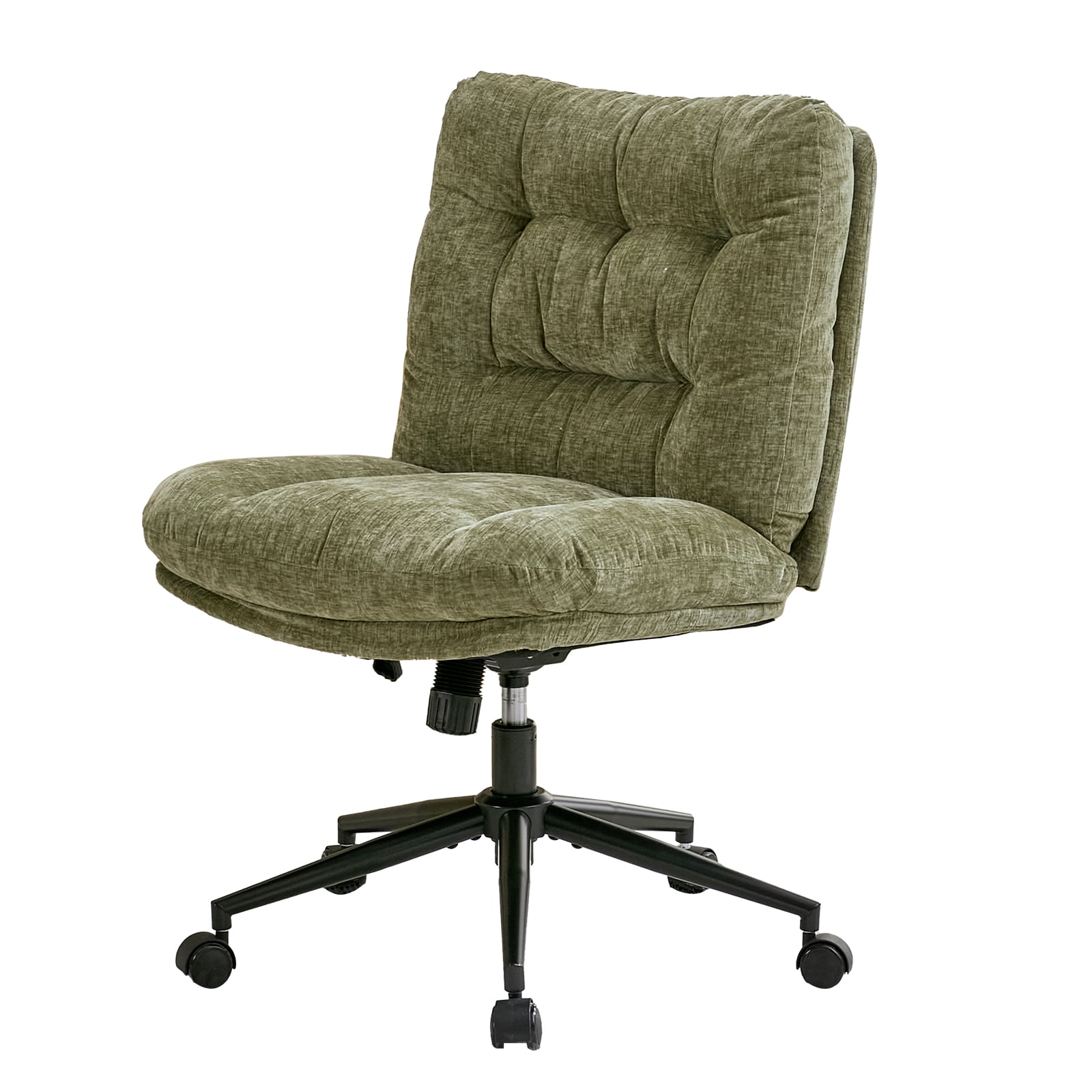 Soft Chenille Cross-Legged Office Chair, Wide Seat Armless Desk Chair with Double Cushion, Swivel Adjustable Vanity Chair for Bedroom, Home Office, Green,EliteEdge