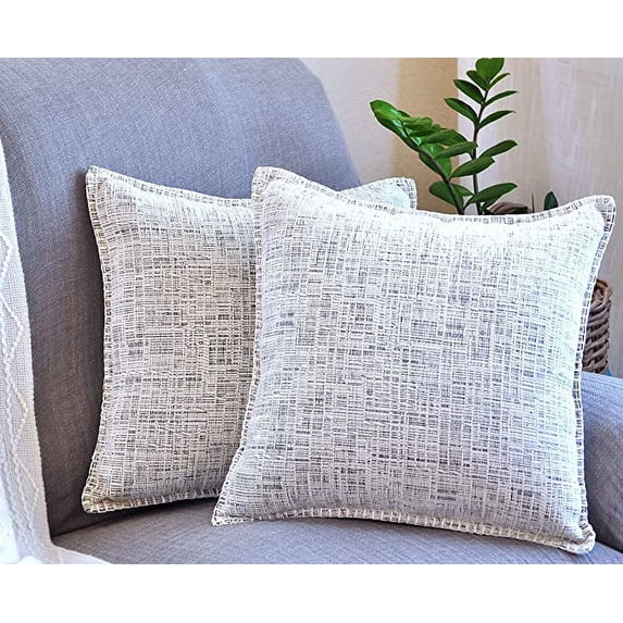 Soft Chenille Textured Pillow Covers Stitched Edge 16 x 16 inch, Cream White Mixed Black Texture Set of 2 / Modern Square Pillow Cases / Decorative Luxury Farmhouse Pillow Covers