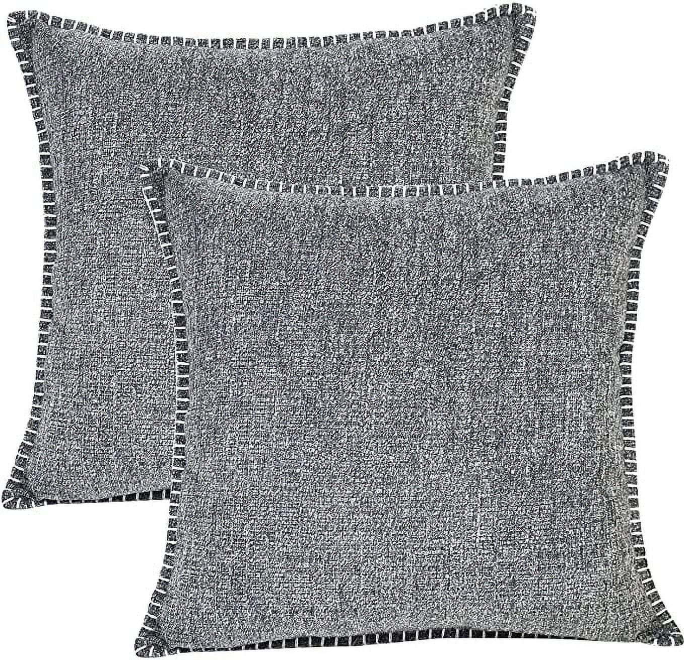 Gray Embroidered Chenille Square Throw Pillow Covers (Set of 2)
