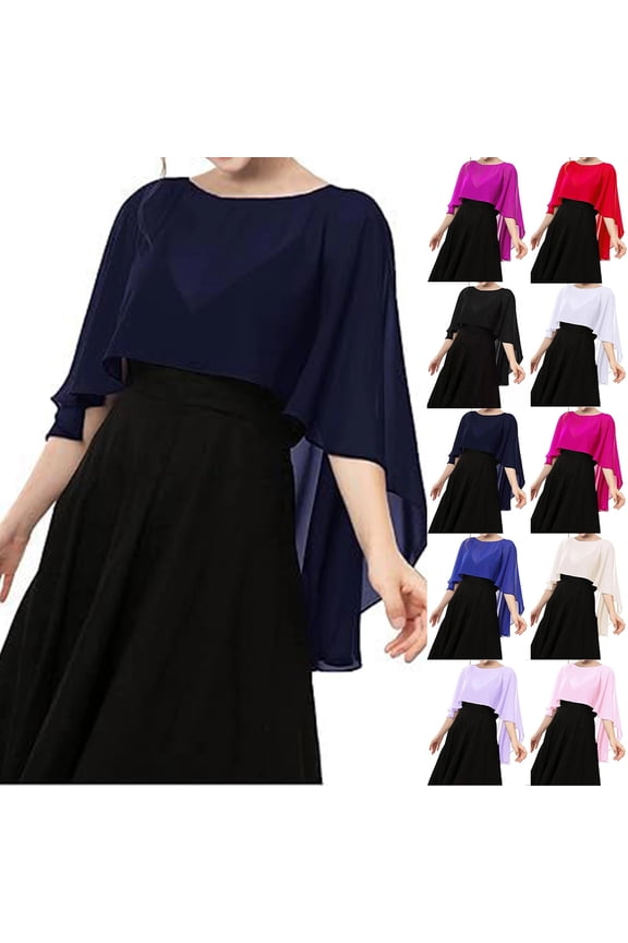 Soft Chiffon Capelets for Women Sheer Shawls and Wraps for Evening Dresses Wedding Bridesmaid Elegant Dressy Cover Up, #01 Black, One Size