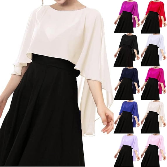Soft Chiffon Capelets for Women Sheer Shawls and Wraps for Evening Dresses Wedding Bridesmaid Elegant Dressy Cover Up, #01 Champagne, One Size