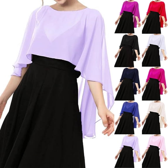 Soft Chiffon Capelets for Women Sheer Shawls and Wraps for Evening Dresses Wedding Bridesmaid Elegant Dressy Cover Up, #01 Light Purple, One Size