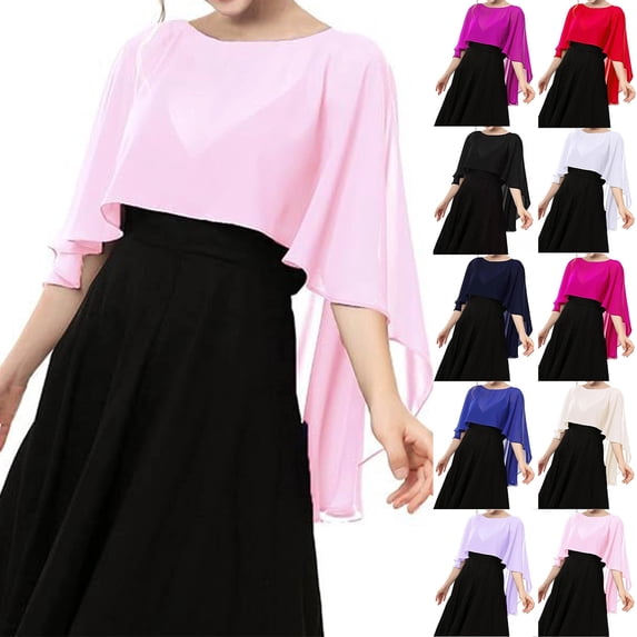 Soft Chiffon Capelets for Women Sheer Shawls and Wraps for Evening Dresses Wedding Bridesmaid Elegant Dressy Cover Up, #01 Pink, One Size