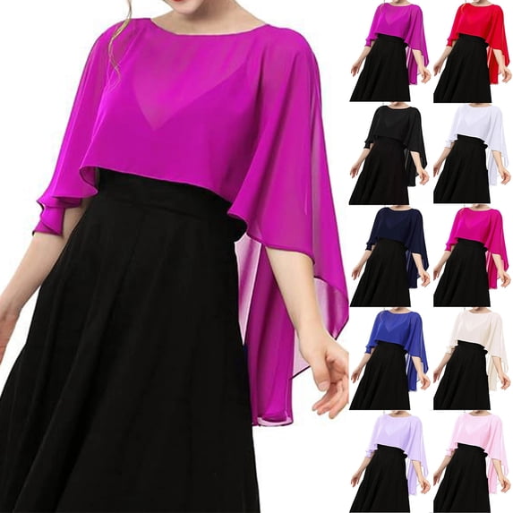 Soft Chiffon Capelets for Women Sheer Shawls and Wraps for Evening Dresses Wedding Bridesmaid Elegant Dressy Cover Up, #01 Purple, One Size