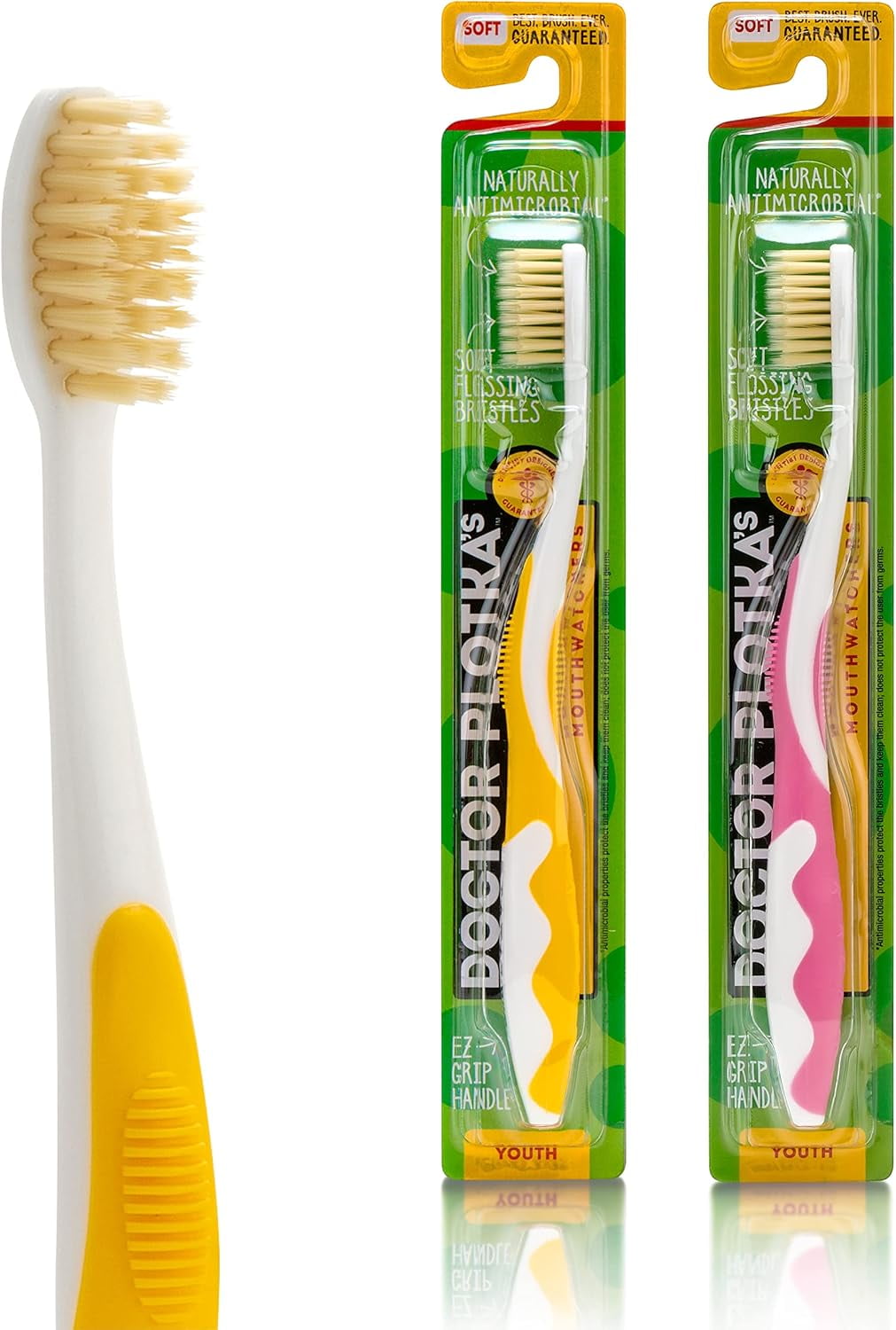 Soft Childrens Flossing Manual , Set of 2, Pink and Yellow es for Kids & Teens, Ultra Clean, by Dr. Plotka's
