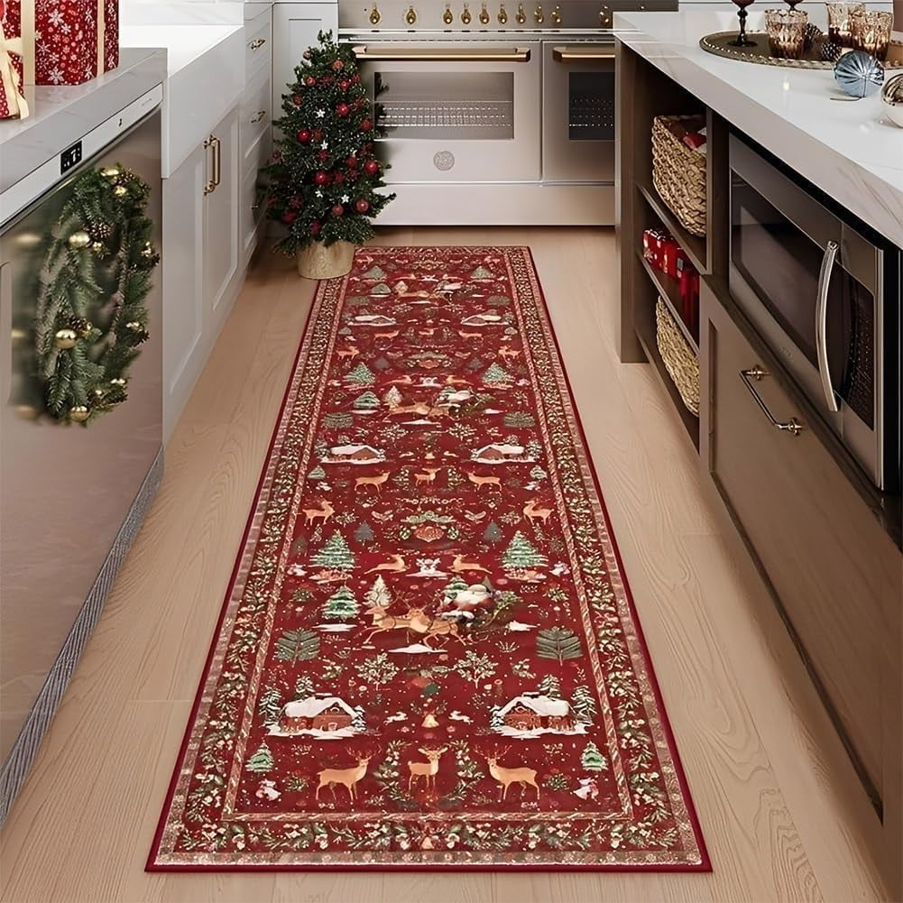 Soft Christmas Tree Santa Claus Carpet Runner, Christmas Runner Rug ...