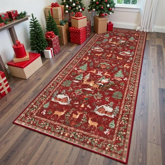 Soft Christmas Tree Santa Claus Carpet Runner, Christmas Runner Rug, Non Slip Washable Snowflake Entryway Rug, Soft Xmas Rugs for Hallways Kitchen Bathroom Bedside Holiday Decor(Style c,1.6ftx5.9ft)