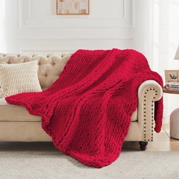 Soft Chunky Knit Throw Blanket for Couch,Farmhouse Chic Decorative Blanket, Cozy Oversized Textured Blanket for Autumn Sofa Bed Home Decor