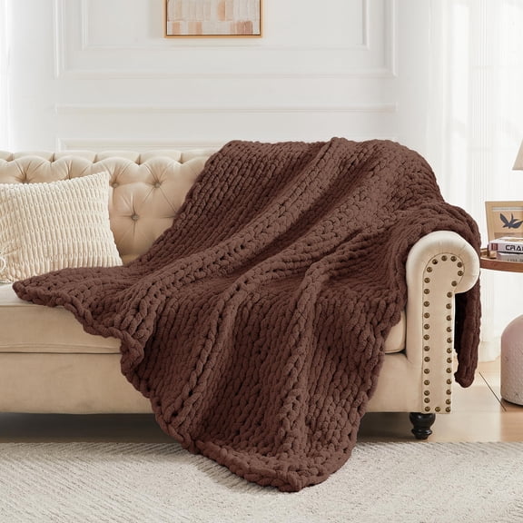 Soft Chunky Knit Throw Blanket for Couch,Farmhouse Chic Decorative Blanket, Cozy Oversized Textured Blanket for Autumn Sofa Bed Home Decor