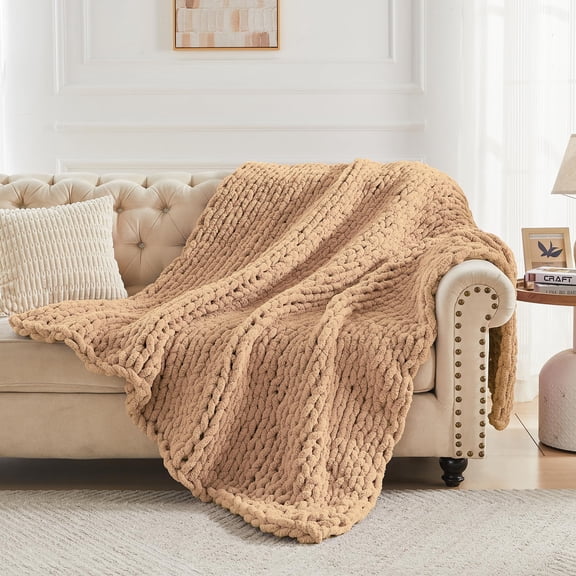 Soft Chunky Knit Throw Blanket for Couch,Farmhouse Chic Decorative Blanket, Cozy Oversized Textured Blanket for Autumn Sofa Bed Home Decor