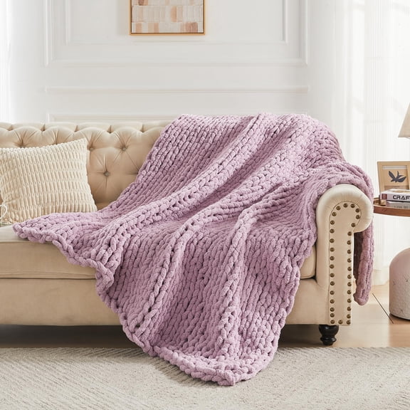 Soft Chunky Knit Throw Blanket for Couch,Farmhouse Chic Decorative Blanket, Cozy Oversized Textured Blanket for Autumn Sofa Bed Home Decor