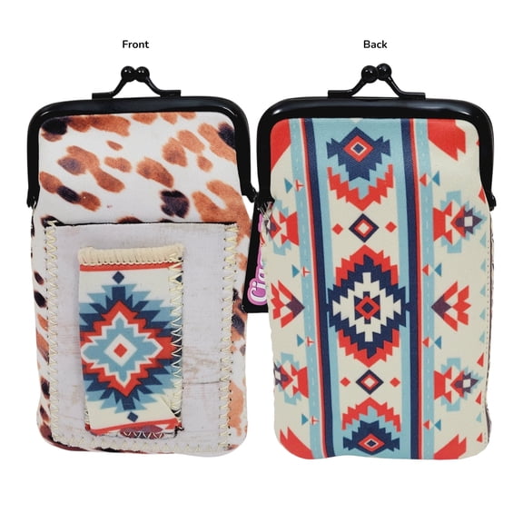 Soft Cigarette Case Womens for 100s With Front Lighter Pocket Retro Twist Clasp - Cheetah Aztec