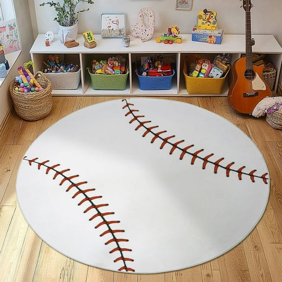 Soft Circle Baseball Rug NonSlip Kid Rug Cute Shag Bedside Area Rug for Kids Teens Baseball Lovers Decor Indoor Floor Round Carpet for Kids Room Bedroom Living Room Nursery Machine Washable47 Inch