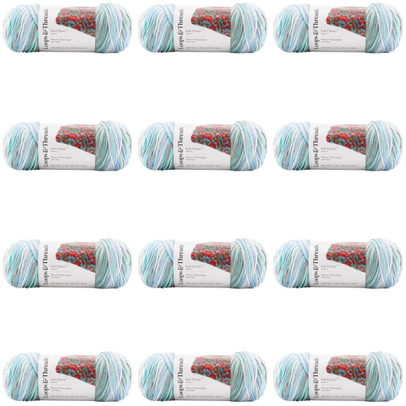 Loops & Threads Soft Classic Multi Ombre Yarn - Multicolor Yarn for Knitting, Crochet, Weaving, Arts & Crafts - Bluebird, Bulk 12 Pack