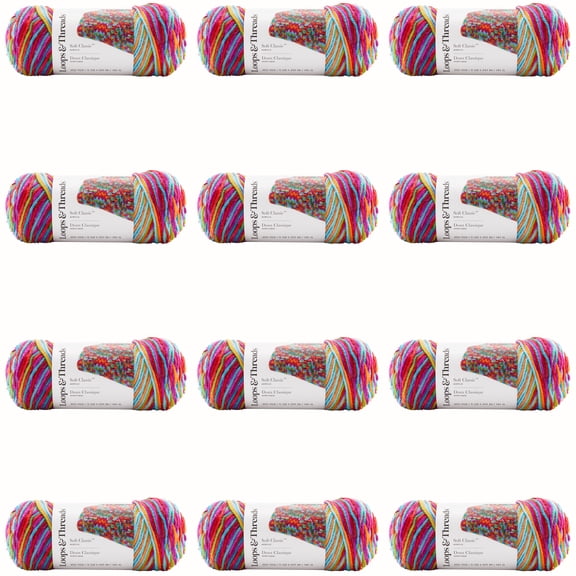 Loops & Threads Soft Classic Multi Ombre Yarn - Multicolor Yarn for Knitting, Crochet, Weaving, Arts & Crafts - Fiesta, Bulk 12 Pack