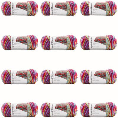 Soft Classic Multi Ombre Yarn by Loops & Threads - Multicolor Yarn for Knitting - Crochet - Weaving - Arts & Crafts - Fiesta - Bulk 12 Pack