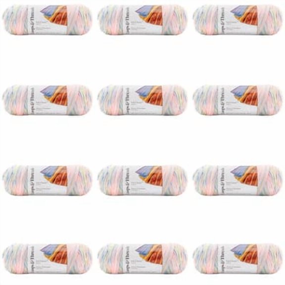 Loops & Threads Soft Classic Multi Ombre Yarn - Multicolor Yarn for Knitting, Crochet, Weaving, Arts & Crafts - Rock-A-Bye, Bulk 12 Pack
