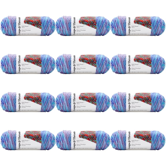 Loops & Threads Soft Classic Multi Yarn - Multicolor Yarn for Knitting, Crochet, Weaving, Arts & Crafts - Lotus Blossom, Bulk 12 Pack