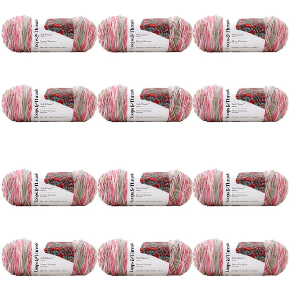 Loops & Threads Soft Classic Multi Yarn - Multicolor Yarn for Knitting, Crochet, Weaving, Arts & Crafts - Primrose, Bulk 12 Pack