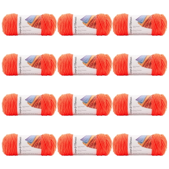 Loops & Threads Soft Classic Neon Yarn - Neon Yarn for Knitting, Crochet, Weaving, Arts & Crafts - Neon Orange, Bulk 12 Pack