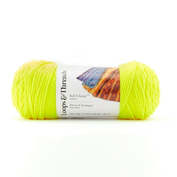Loops & Threads Soft Classic Neon Yarn - Neon Yarn for Knitting, Crochet, Weaving, Arts & Crafts - Neon Yellow, Bulk 12 Pack
