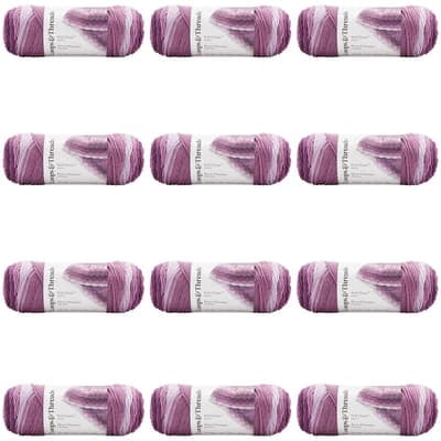 Loops & Threads Soft Classic Ombre Yarn - Ombre Yarn for Knitting, Crochet, Weaving, Arts & Crafts - Purple Ombre, Bulk 12 Pack
