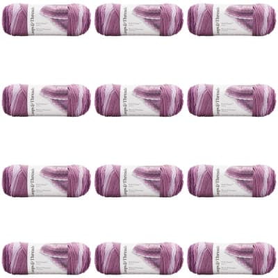 Loops & Threads Soft Classic Ombre Yarn - Ombre Yarn for Knitting, Crochet, Weaving, Arts & Crafts - Purple Ombre, Bulk 12 Pack