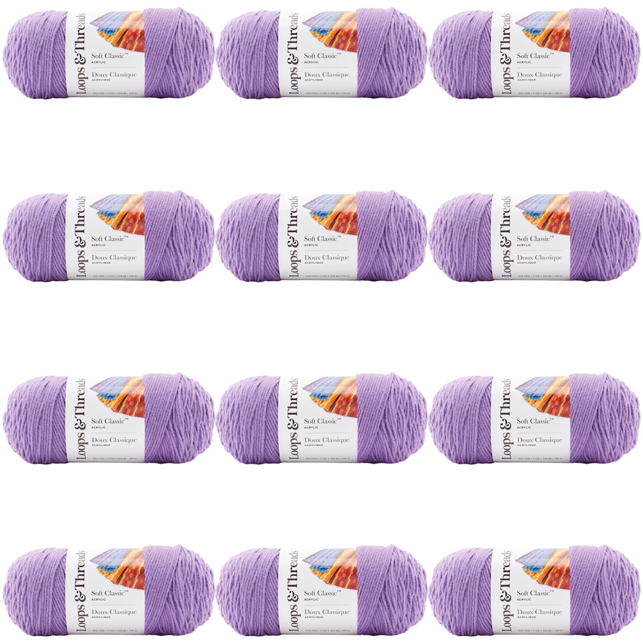 Loops & Threads Soft Classic Solid Yarn - Solid Color Yarn for Knitting, Crochet, Weaving, Arts & Crafts - Amethyst, Bulk 12 Pack