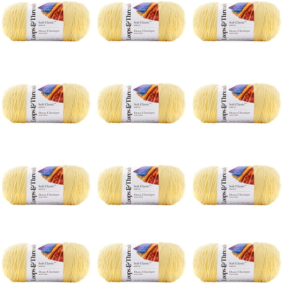Loops & Threads Soft Classic Solid Yarn - Solid Color Yarn for Knitting, Crochet, Weaving, Arts & Crafts - Light Yellow, Bulk 12 Pack