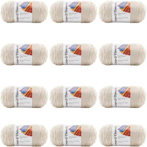 Loops & Threads Soft Classic Solid Yarn - Solid Color Yarn for Knitting, Crochet, Weaving, Arts & Crafts - Mushroom, Bulk 12 Pack