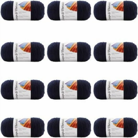 Loops & Threads Soft Classic Solid Yarn - Solid Color Yarn for Knitting, Crochet, Weaving, Arts & Crafts - Navy, Bulk 12 Pack
