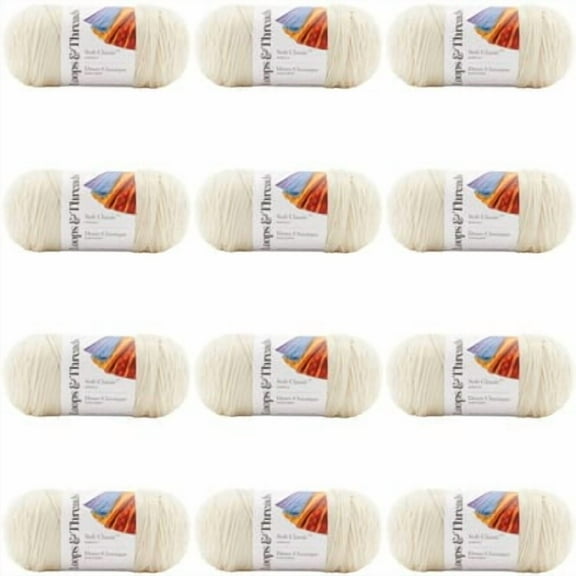 Soft Classic Solid Yarn by Loops & Threads - Solid Color Yarn for Knitting - Crochet - Weaving - Arts & Crafts - Off White - Bulk 12 Pack