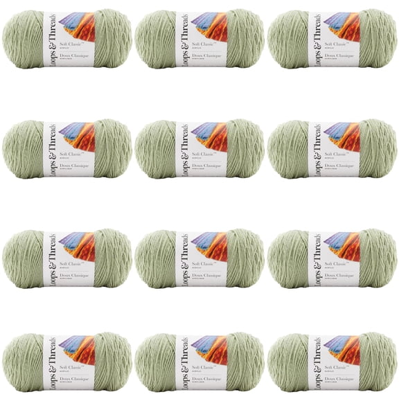Loops & Threads Soft Classic Solid Yarn - Solid Color Yarn for Knitting, Crochet, Weaving, Arts & Crafts - Sage, Bulk 12 Pack