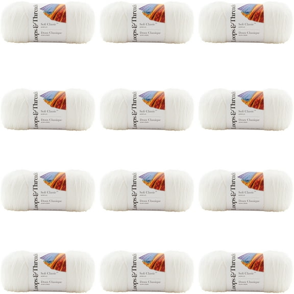 Soft Classic Solid Yarn by Loops & Threads - Solid Color Yarn for Knitting - Crochet - Weaving - Arts & Crafts - White - Bulk 12 Pack