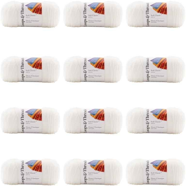 Loops and Threads, Soft Classic Solid Yarn, White, Bulk 12 Pack