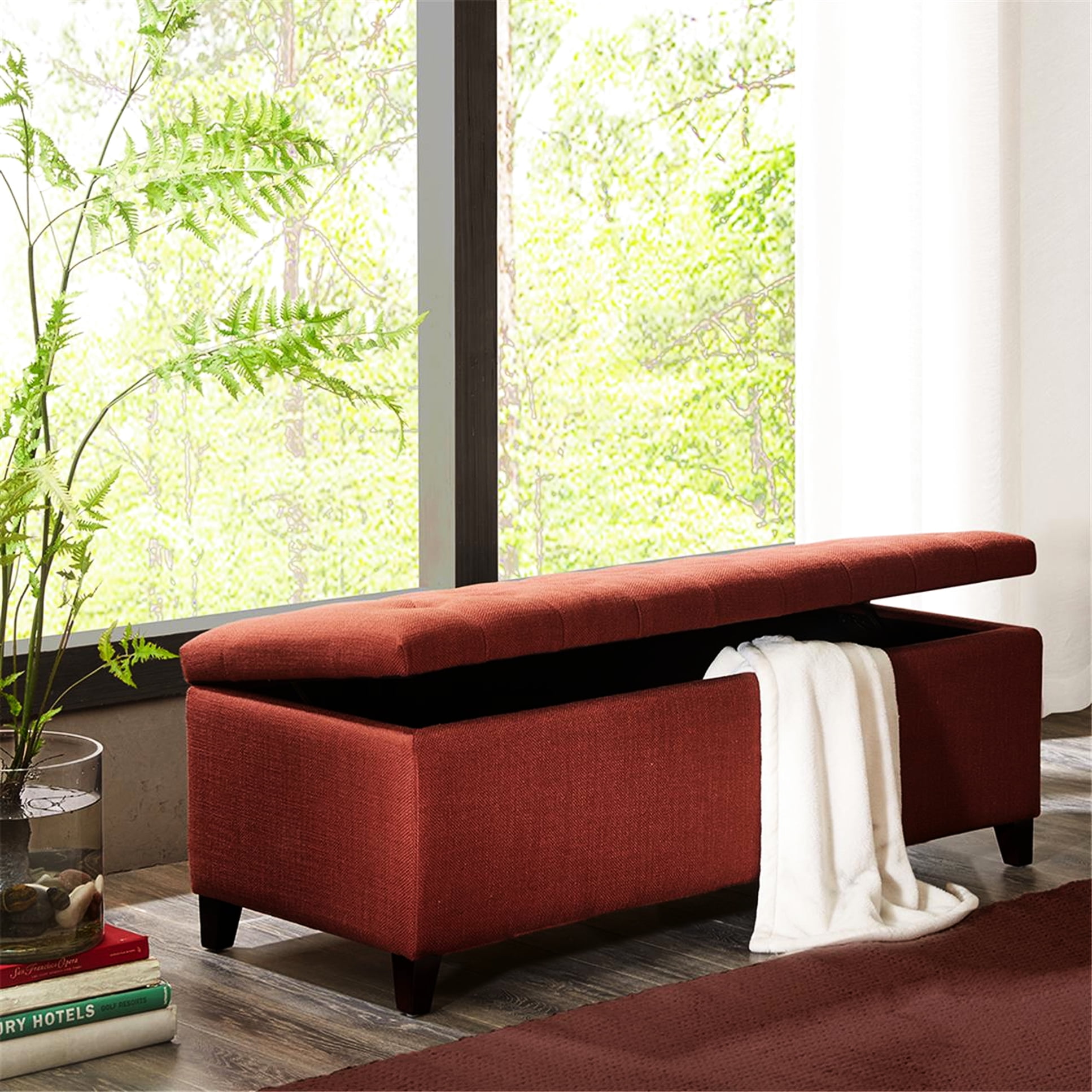 Soft Close Bench In Rust Red - Interior Storage For Convenience Shade ...