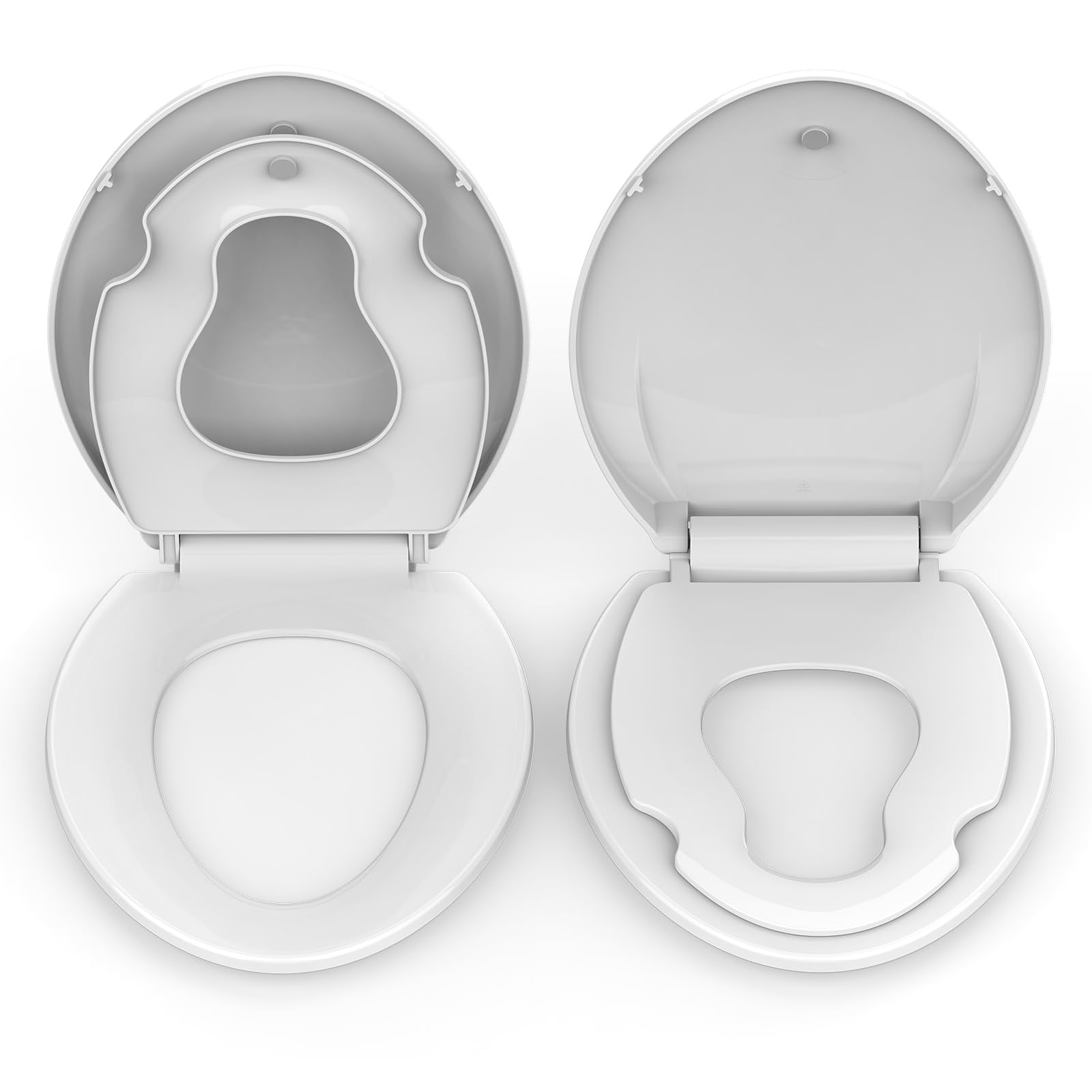 Soft Close Commercial Toilet Seat with Built-in Toddler Potty Training - Quick-Release Hinges, Durable Plastic, Mark-Resistant, Easy Clean, Fits 19" Elongated Toilets, 2 Pack, White