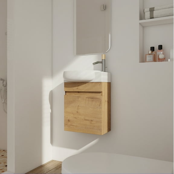 Soft Close Doors Bathroom Vanity With Sink,16 Inch For Small Bathroom