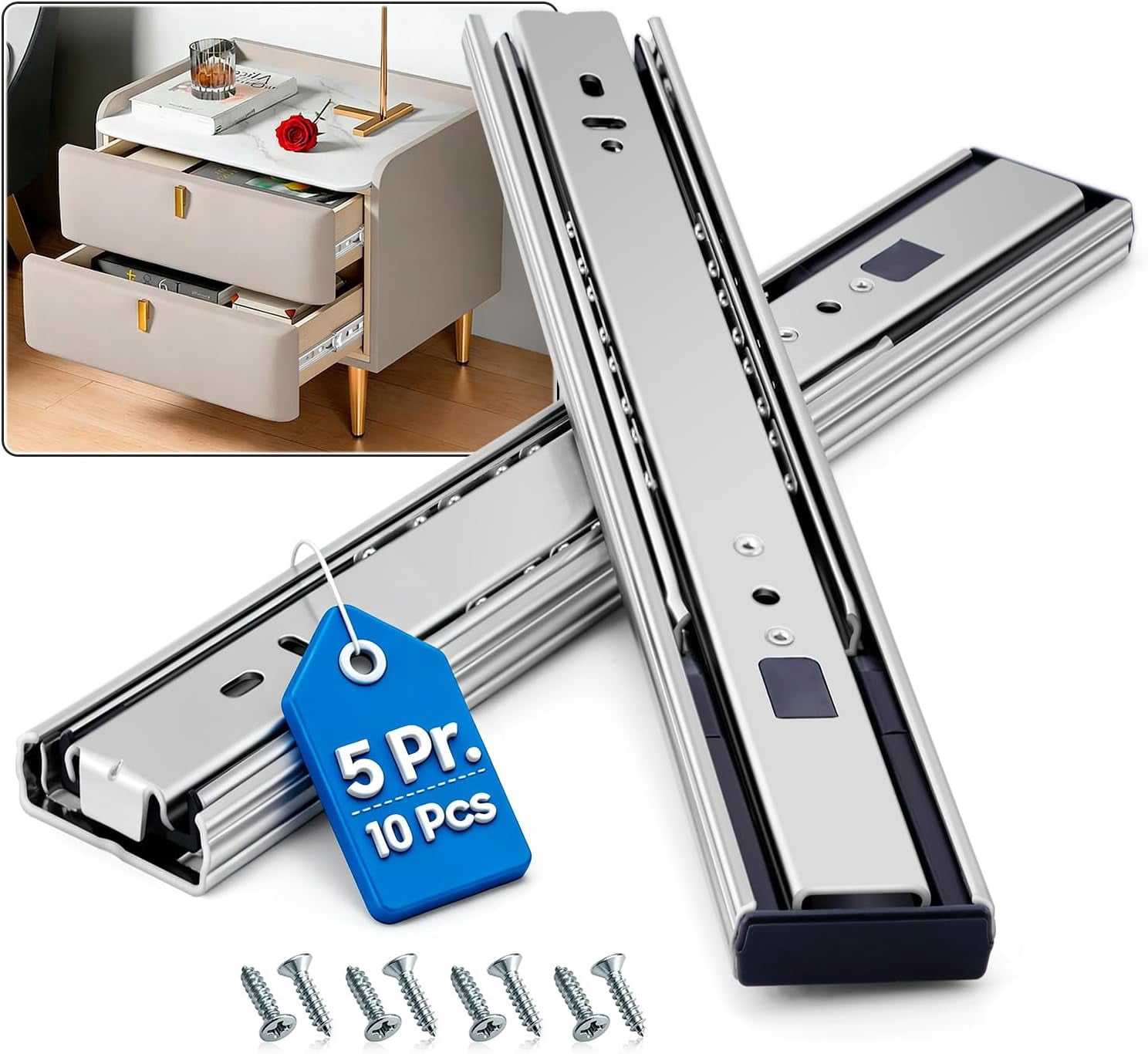 Soft Close Drawer Slides Ball Bearing 3 Folds Full Extension Side Mount ...