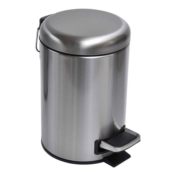 Soft Close Lid Round Metal Bath Floor Step Trash Can Waste Bin 3-liters-0.8-gal Steel